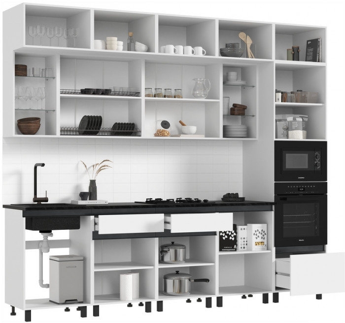 Кухня Техно-6 3,0/1080м, Белый/Белый снег софт/Прайм орех