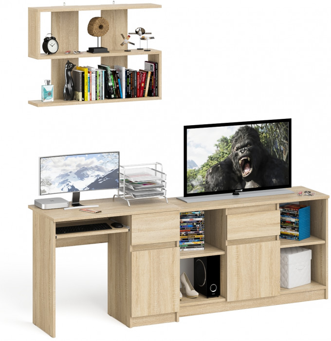 Мори компьютерный стол МС-1 правый + Тумба МТВ1204.1 + Полка 900, дуб сонома