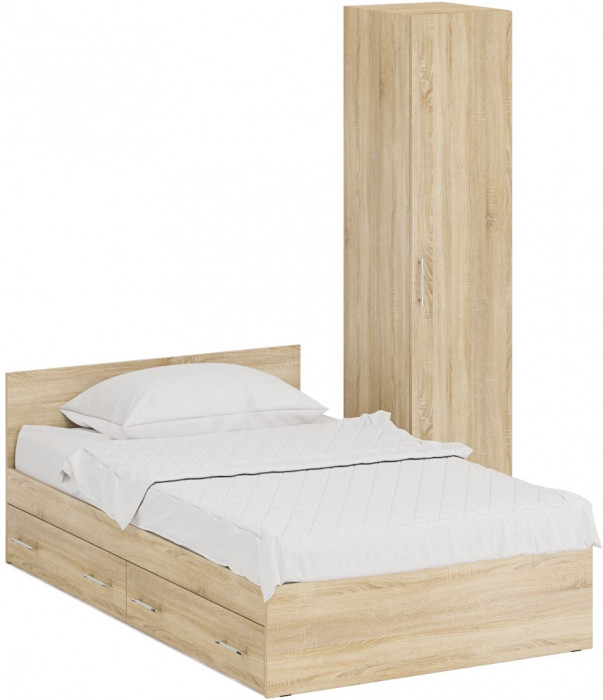 Кровать с ящиками 1200 + Пенал Стандарт, дуб сонома