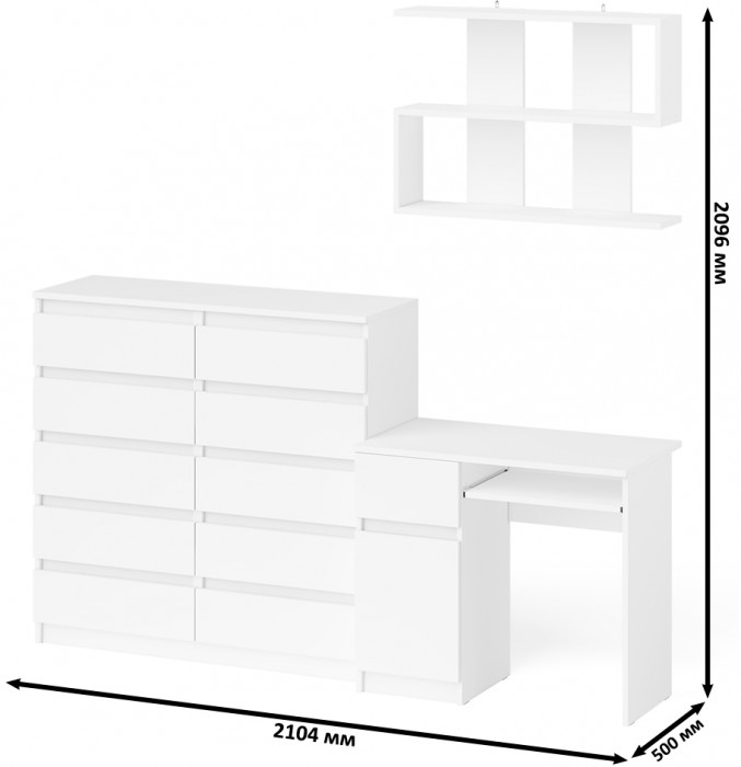 Мори компьютерный стол МС-1 левый + Комод МК1200.10 + Полка 900, белый