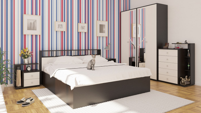 Камелия Шкаф 4-х створчатый, цвет венге/дуб лоредо, ШхГхВ 160х48х220 см., универсальная сборка, можно использовать как два отдельных шкафа