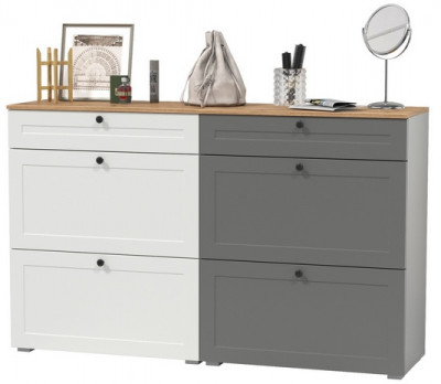 Остин 16.121 Тумба для обуви + 16.121 Тумба для обуви, белый шагрень/серый графит/дуб крафт золотой