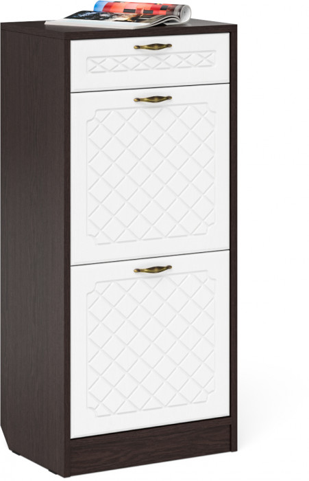 Прихожая П-6 Компоновка № 28, цвет венге/фасады МДФ белое дерево фрезеровка ромб, ШхГхВ 140х50х210 см., универсальная сборка