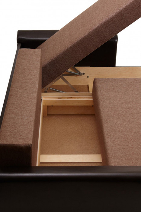 Диван-кровать угловой Амстердам, 160х200, еврокнижка, независимый пружинный блок, рогожка/экокожа, коричневый