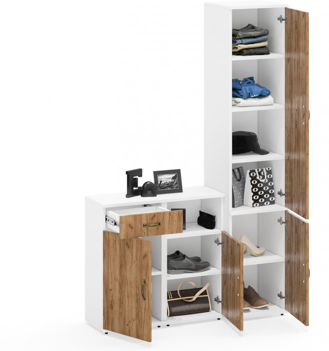 Лидер-8 Пенал МД 22Б + Тумба МД 3.15 + Тумба МД 3.19, белый шагрень/крафт золото