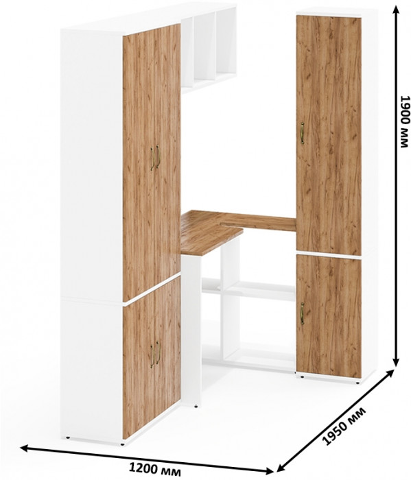 Лидер-8 Шкаф МД 20Б + Стол + Полка + Пенал 22Б, белый шагрень/крафт золото