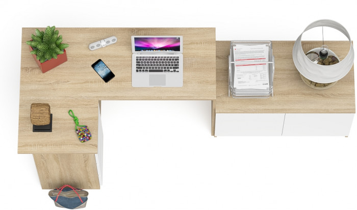 Мори компьютерный стол МС-16 левый + Тумба МА900.1, дуб сонома/белый