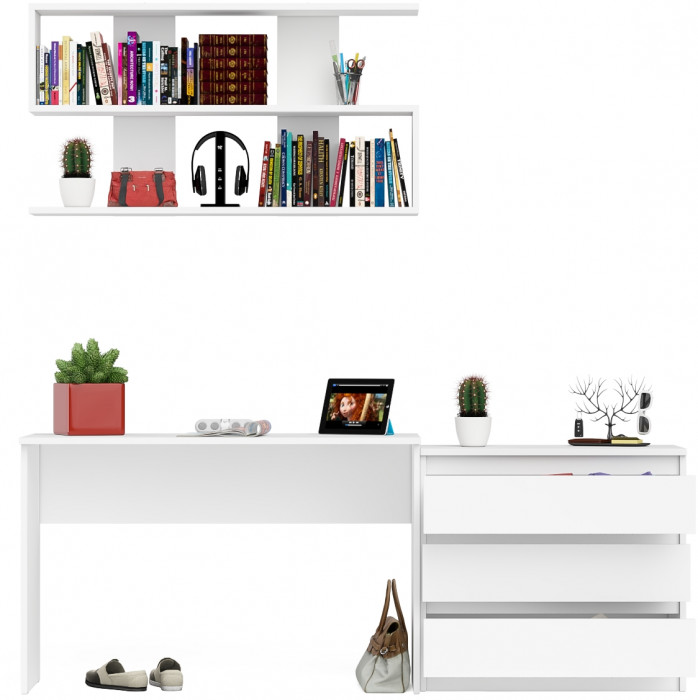 Мори письменный стол МСП1200.1 + Комод МК800.1 + Полка 1200, белый