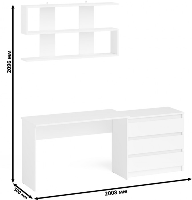 Мори письменный стол МСП1200.1 + Комод МК800.1 + Полка 1200, белый
