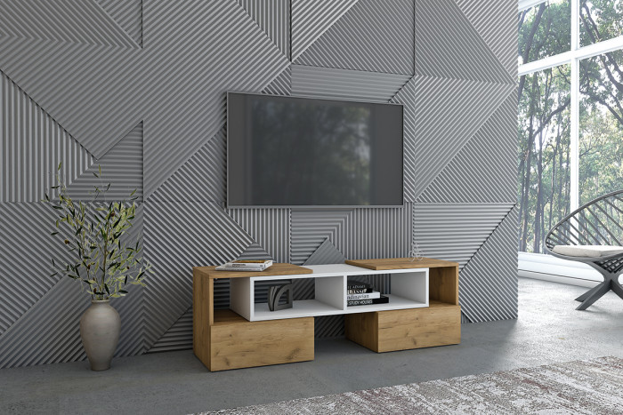 Тумба ТВ Раздвижная, Белый/Дуб Крафт Золотой