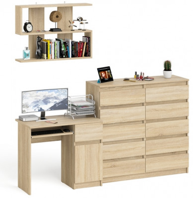 Мори Стол компьютерный МС-1 правый + Комод МК1200.10 + Полка 900, цвет дуб сонома, ШхГхВ 210,4х50х209,6 см., НЕ универсальная сборка