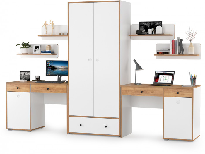 Вуди Компоновка № 27, цвет белый премиум/дуб крафт золотой, ШхГхВ 306х52,7х205 см., универсальная сборка