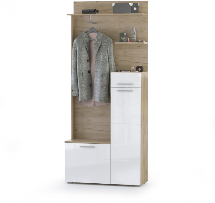 Лайн Прихожая № 06, цвет дуб крафт серый/фасады МДФ белый глянец, ШхГхВ 111,8х35,1х210 см., НЕ универсальная сборка