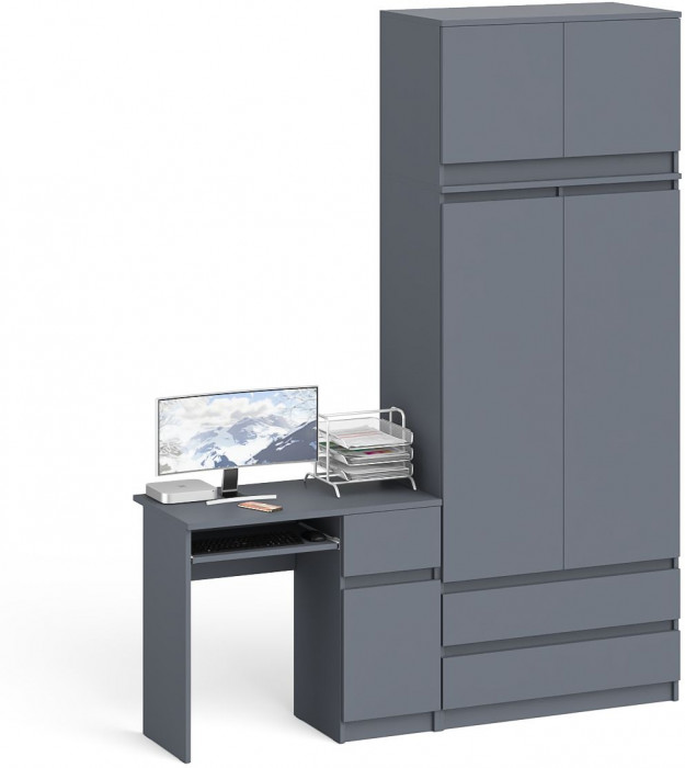 Мори Стол компьютерный МС-1 правый + Шкаф МШ900.1 + Антресоль МА900.1, цвет графит, ШхГхВ 180,4х50,4х234,2 см., выдвижной ящик справа, НЕ универс. сб.