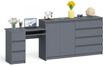 Мори Стол компьютерный МС-6 левый + Комод МК1600.1, цвет графит, ШхГхВ 250,4х50х94 см., выдвижные ящики слева, НЕ универсальная сборка