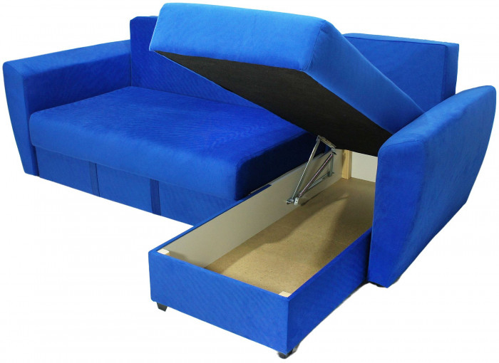 Диван-кровать угловой Амстердам Люкс, 150х200, еврокнижка, независимый пружинный блок, велюр, синий