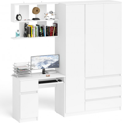 Мори компьютерный стол МС-1 левый + Шкаф МШ1200.1 + Полка 900, белый