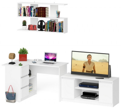 Мори компьютерный стол МС-16 левый + Тумба МТВ1200.1 + Полка 1200, белый