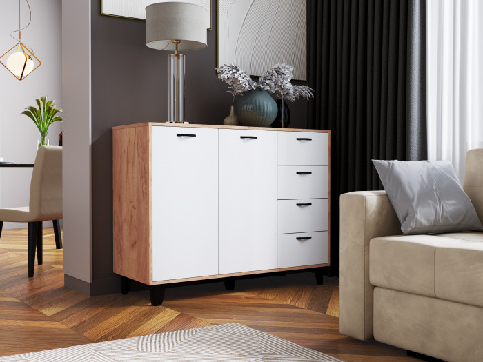 Комод Катрин-12 дуб крафт золотой/белый