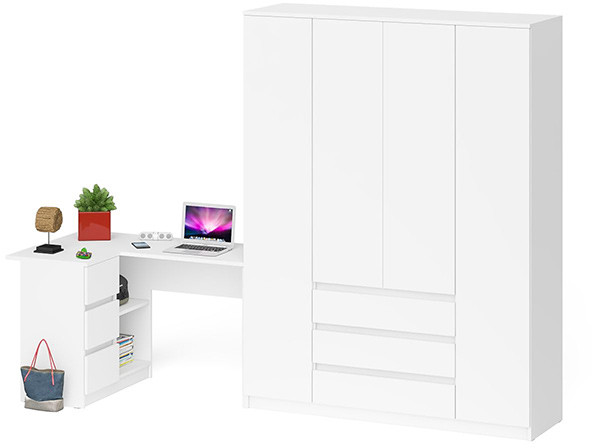 Мори компьютерный стол МС-16 левый + Шкаф МШ1600.1, белый
