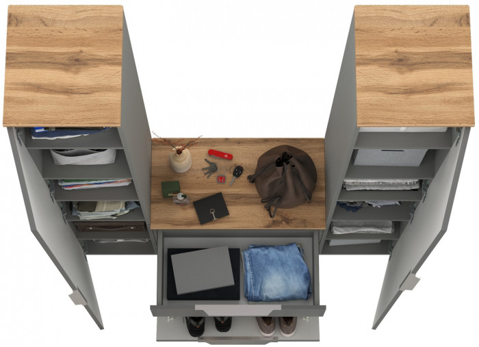 Октава Прихожая 17, цвет серый графит/дуб крафт золотой/фасады МДФ серый графит, ШхГхВ 129,3х35,4х197,6 см., универсальная сборка