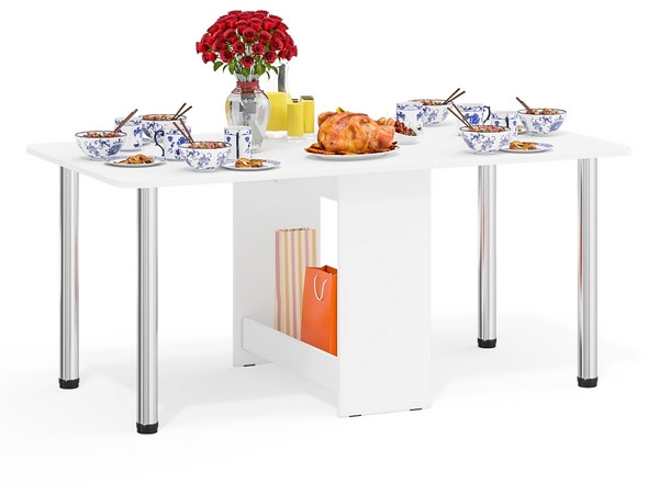 Стол-книжка обеденный МД-СО-04, белый шагрень/ножки хром