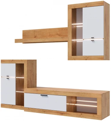 Прага Модульная Гостиная, вариант №1, Дуб Вотан/Белый глянец