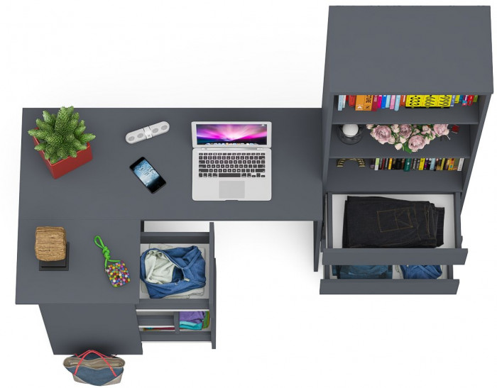 Мори Стол компьютерный МС-16 левый + Стеллаж МСТ600.3, цвет графит, ШхГхВ 184,8х84,9х179,6 см., выдвижные ящики слева, НЕ универсальная сборка