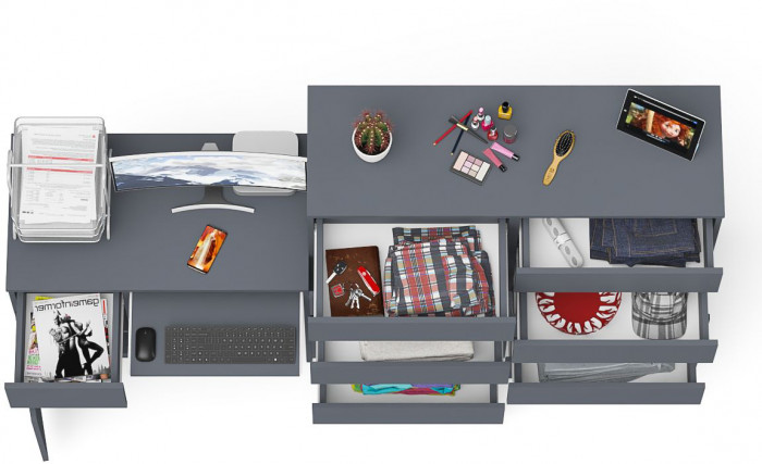 Мори компьютерный стол МС-1 левый + Комод МК1200.10, графит