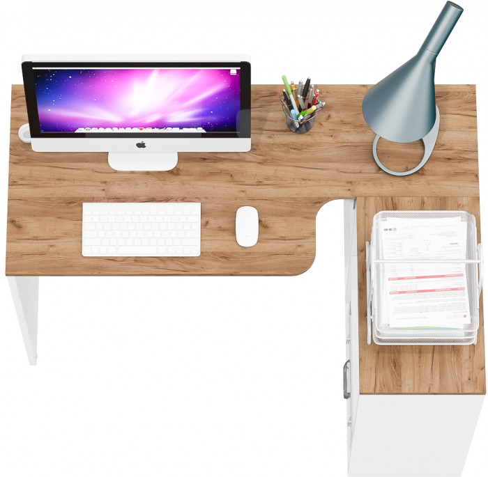 Лидер-8 Модуль Стол письменный трансформер, цвет белый шагрень/крафт золото, ШхГхВ 165х50/30х75 см. или 115х50/80х75 см., НЕ универсальная сборка