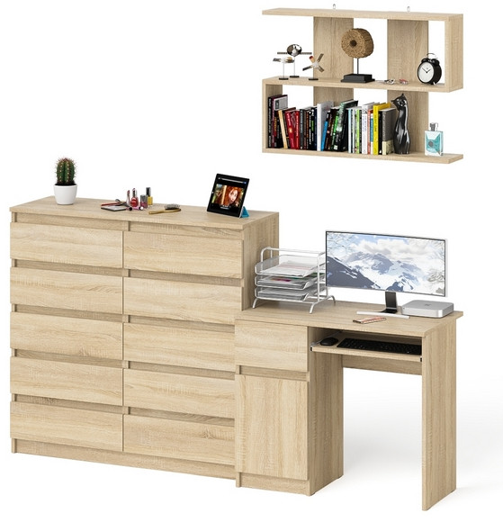 Мори Стол компьютерный МС-1 левый + Комод МК1200.10 + Полка 900, цвет дуб сонома, ШхГхВ 210,4х50х209,6 см., НЕ универсальная сборка