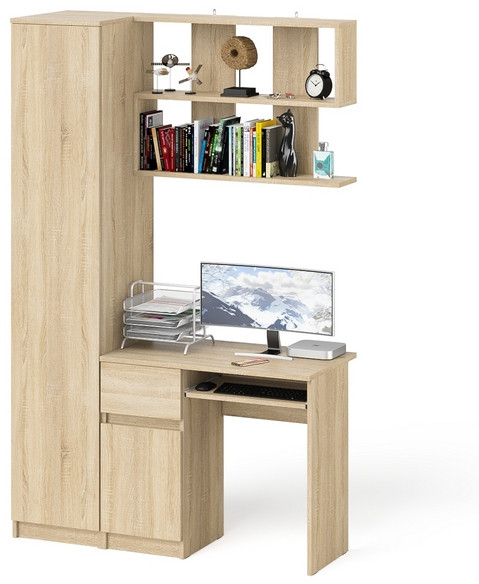 Мори Стол компьютерный МС-1 левый + Пенал МШ400.1 + Полка 900, цвет дуб сонома, ШхГхВ 130,4х50,4х209,6 см., НЕ универсальная сборка