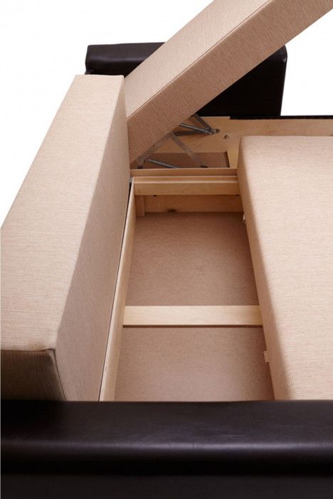 Диван-кровать угловой Амстердам, 150х200, еврокнижка, независимый пружинный блок, рогожка/экокожа, бежево-коричневый