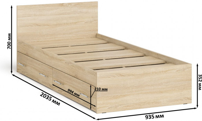 Мори Кровать с ящиками 0900, дуб сонома