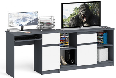 Мори компьютерный стол МС-1 правый + Тумба МТВ1204.1, графит/белый