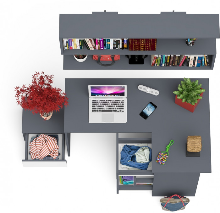 Мори компьютерный стол МС-16 правый + Тумба ТМП400.1 + Полка 1200, графит/белый