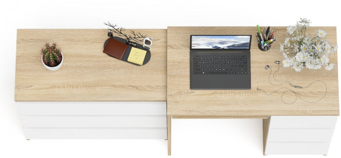 Мори Стол компьютерный МС-6 правый + Комод МК800.1, цвет дуб сонома/белый, ШхГхВ 170,4х50х76,6 см., выдвижные ящики справа, НЕ универсальная сборка