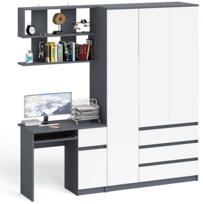 Мори компьютерный стол МС-1 правый + Шкаф МШ1200.1 + Полка 900, графит/белый