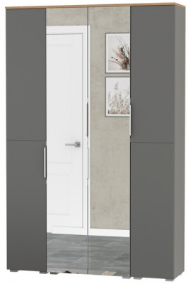 Октава Набор шкафов 01, цвет серый графит/дуб крафт золотой/фасады МДФ серый графит, ШхГхВ 128,8х35,3х197,6 см., универсальная сборка