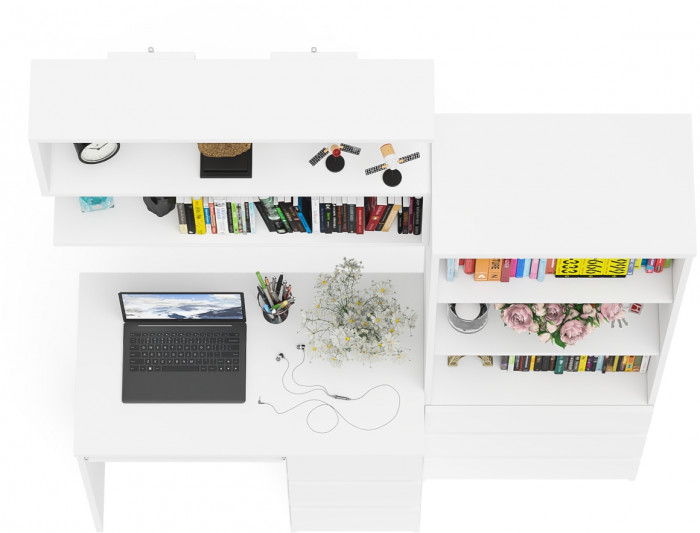 Мори компьютерный стол МС-6 правый + Стеллаж МСТ600.3 + Полка 900, белый