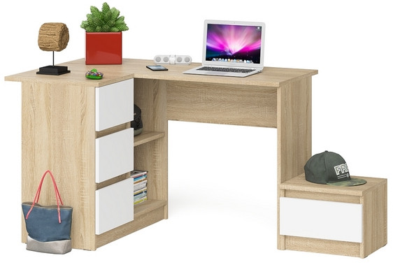 Мори Стол компьютерный МС-16 левый + Тумба ТМП400.1, цвет дуб сонома/белый, ШхГхВ 164,8х84,9х76,6 см., выдвижные ящики слев, НЕ универсальная сборкаа