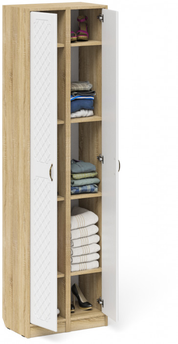 Прихожая П-6 Пенал + Пенал, цвет дуб сонома/фасады МДФ белое дерево фрезеровка ромб, ШхГхВ 60х35х210 см., универсальная сборка