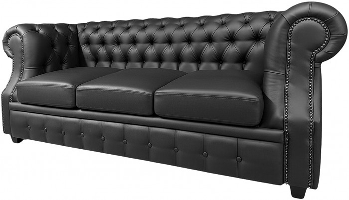 Диван офисный Честер ЛОФТ 3-х местный, экокожа черный