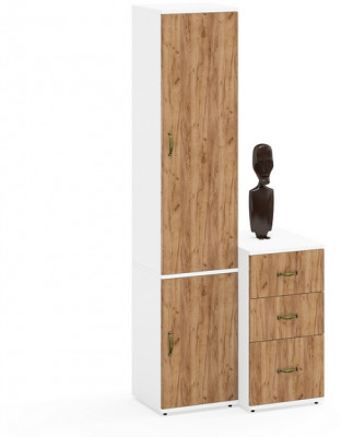 Лидер-8 Пенал МД 22Б + Тумба МД 3.16, белый шагрень/крафт золото