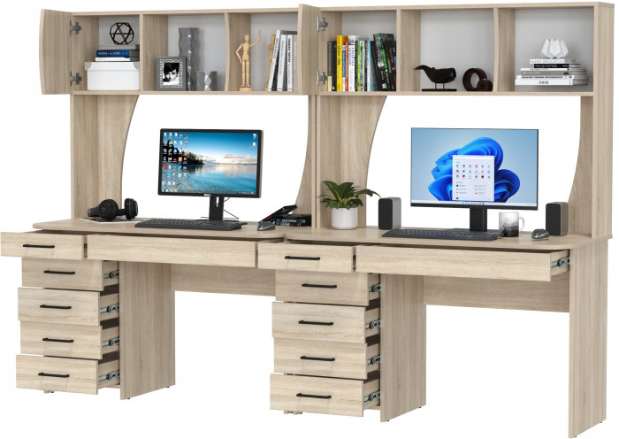 Два стола рабочих 6-0606дубсон Сигма, цвет дуб сонома, ШхГхВ 241х60,5х166 см., НЕ универсальная сборка