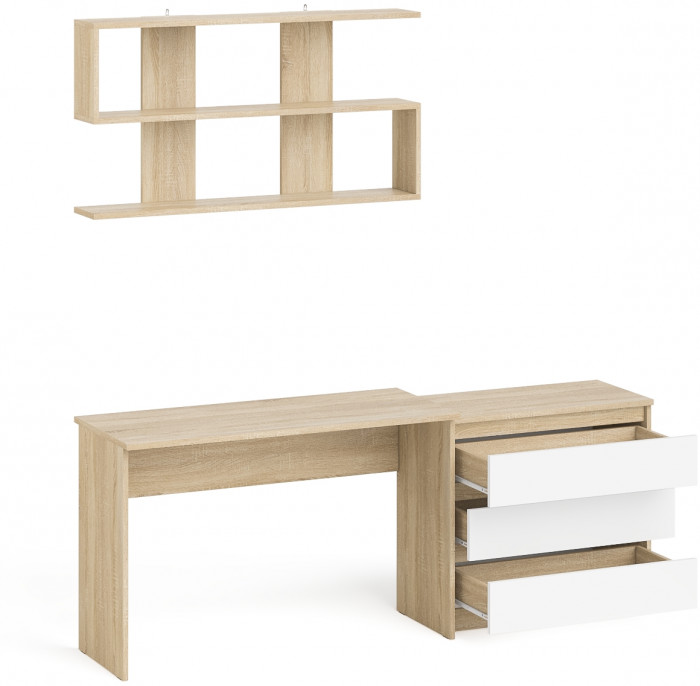 Мори письменный стол МСП1200.1 + Комод МК800.1 + Полка 1200, дуб сонома/белый