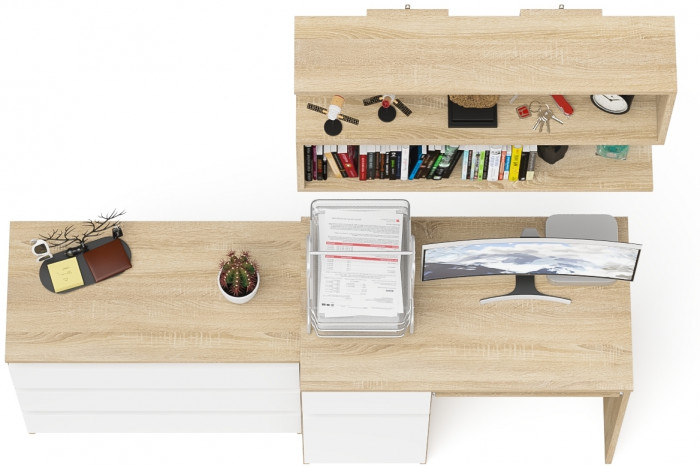 Мори Стол компьютерный МС-1 левый + Комод МК800.1 + Полка 900, цвет дуб сонома/белый, ШхГхВ 170,4х50х209,6 см., НЕ универсальная сборка