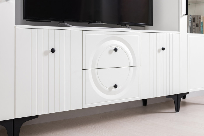 Валенсия Гостиная № 077, ЛДСП белый шагрень/МДФ белый шагрень