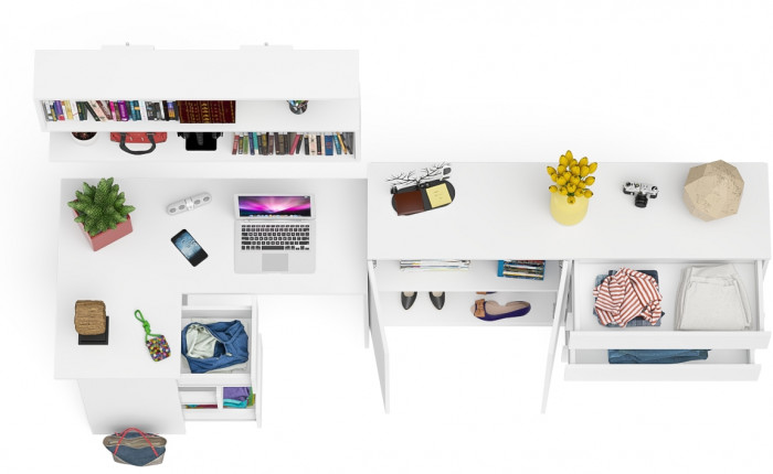 Мори компьютерный стол МС-16 левый + Комод МК1600.1 + Полка 1200, белый