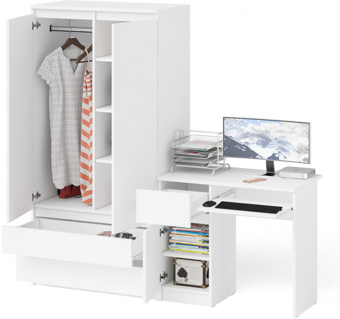 Мори Стол компьютерный МС-1 левый + Шкаф МШ900.1, цвет белый, ШхГхВ 180,4х50,4х179,6 см., выдвижной ящик слева, НЕ универсальная сборка